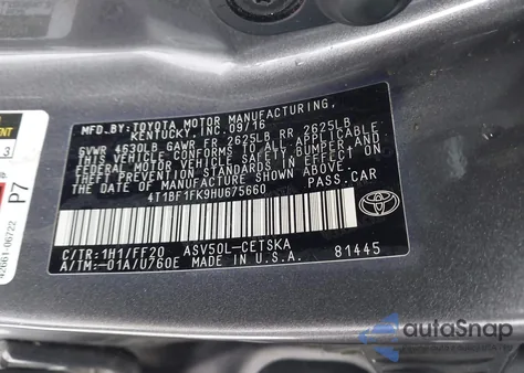 2017 Toyota Camry Se from USA, damaged, VIN 4T1BF1FK9HU675660